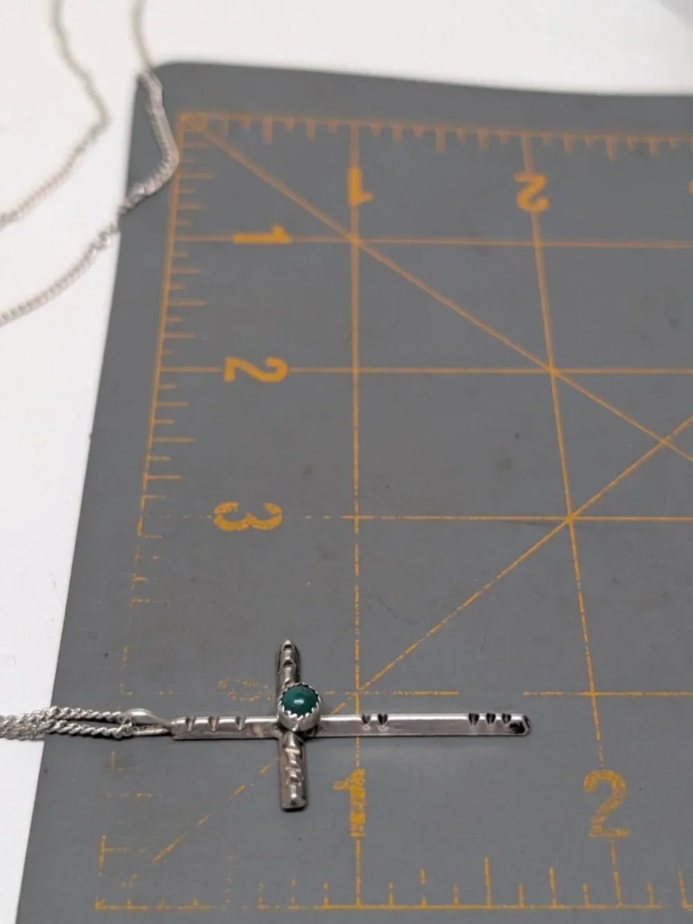 Navajo Style Sterling Silver Turquoise Cross Pendant Necklace